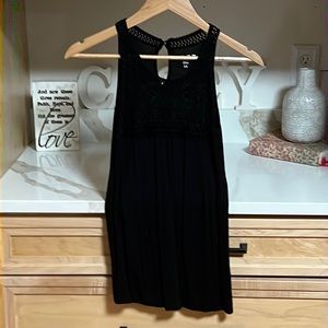 Loft Black Tank Crochet Accent; XS; key-hole back; excellent condition